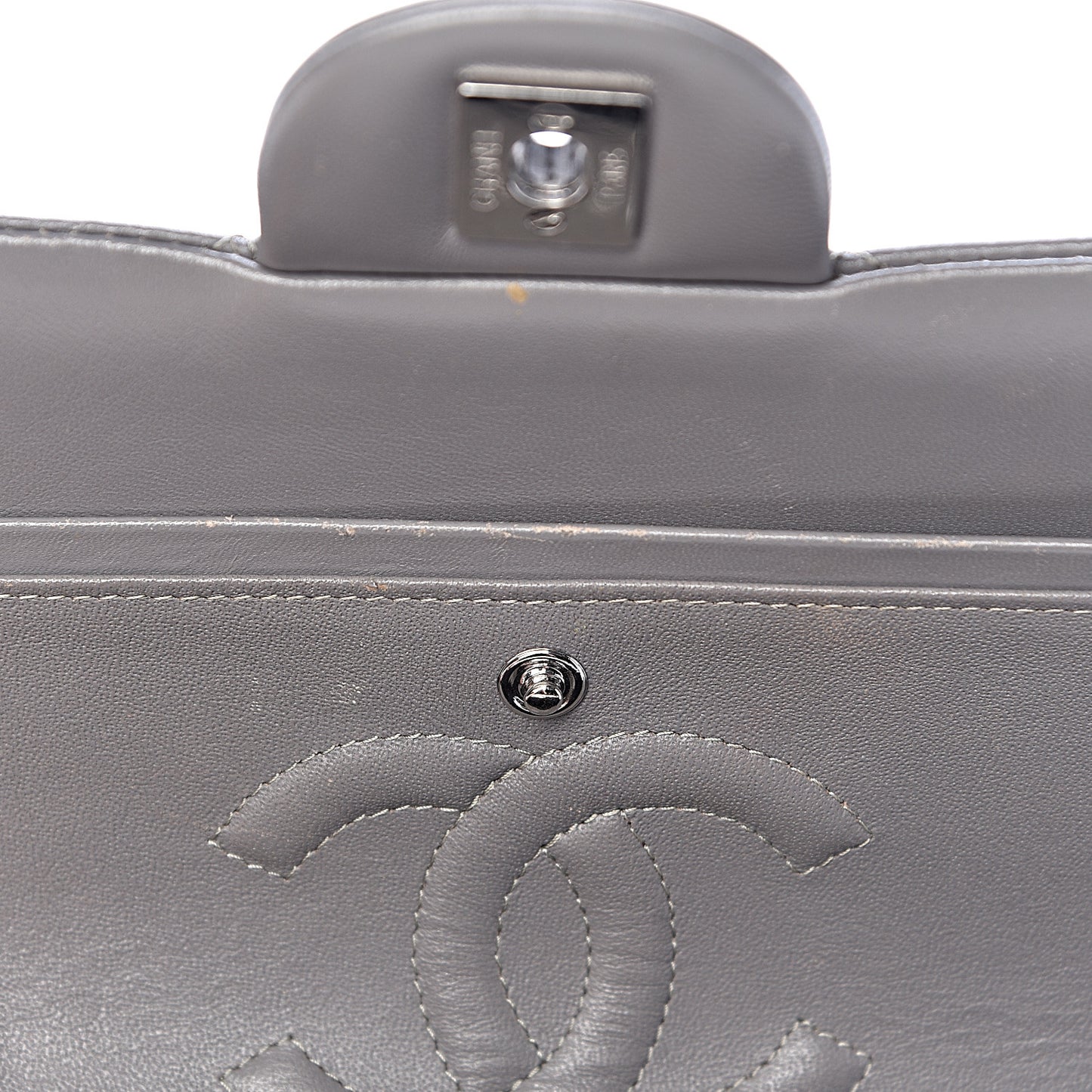 Lambskin Quilted Medium Double Flap Grey