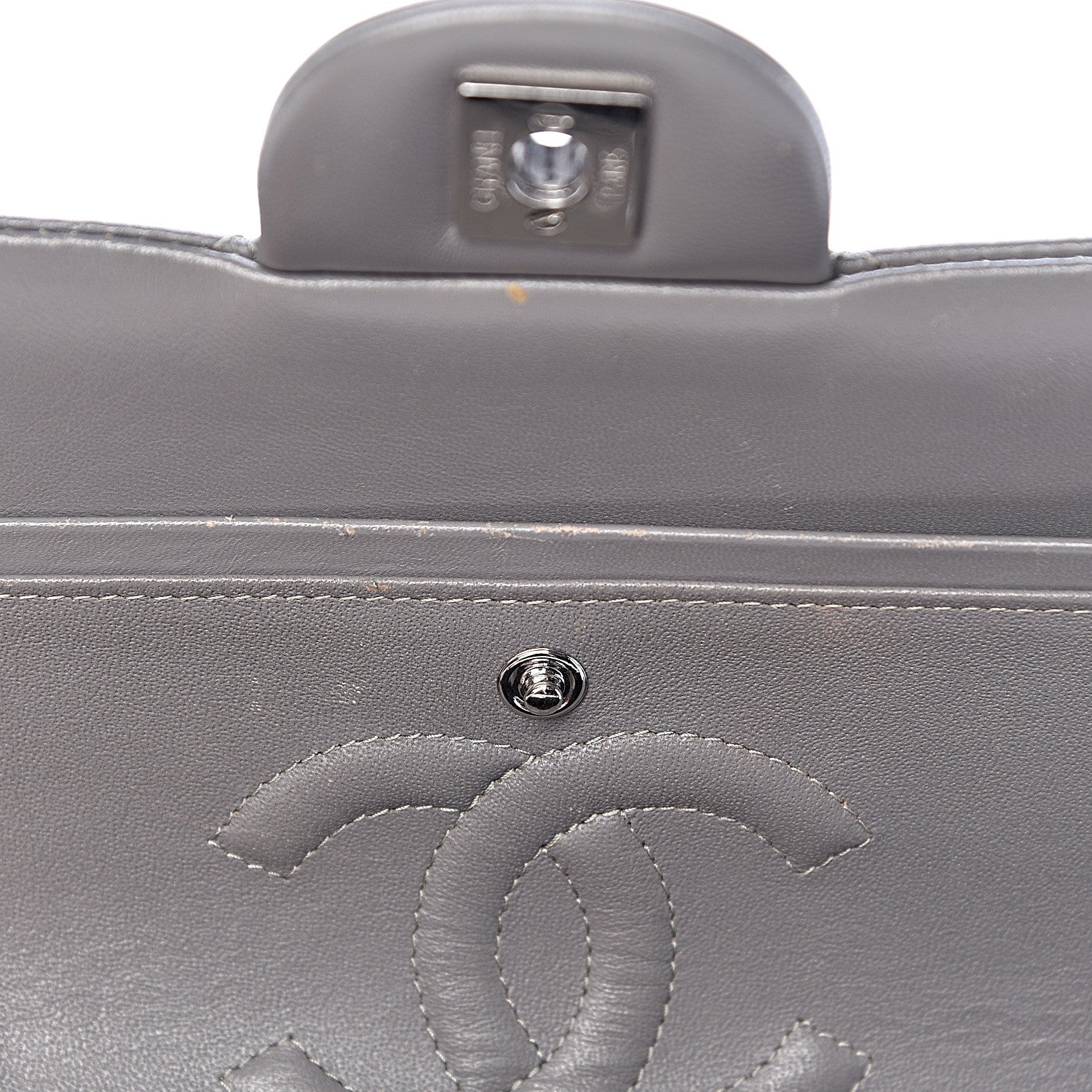 Chanel Lambskin Quilted Medium Double Flap Grey 9 of 21