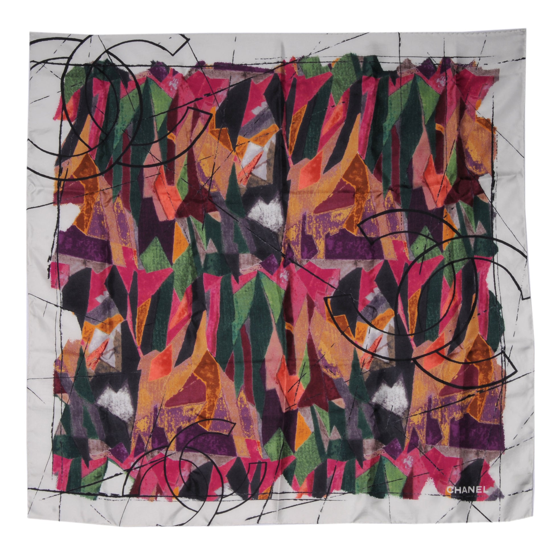 Chanel Silk Abstract CC Logo Scarf White Multicolor 2 of 5