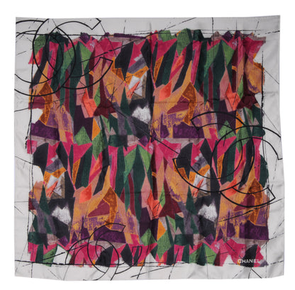 Chanel Silk Abstract CC Logo Scarf White Multicolor 2 of 5