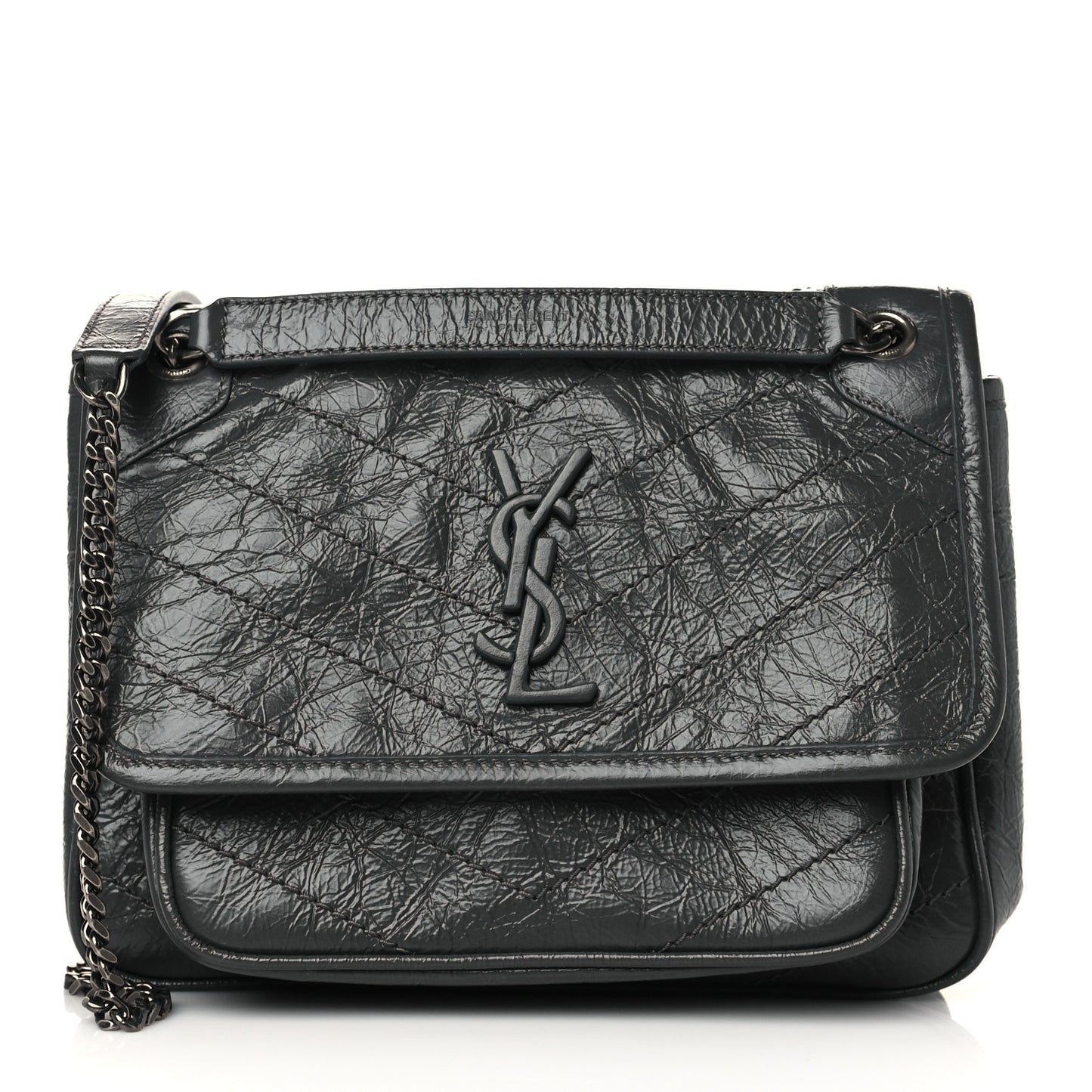 Crinkled Calfskin Matelasse Monogram Baby Niki Chain Satchel Storm