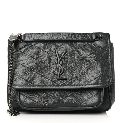 Saint Laurent Crinkled Calfskin Matelasse Monogram Baby Niki Chain Satchel Storm 1 of 8