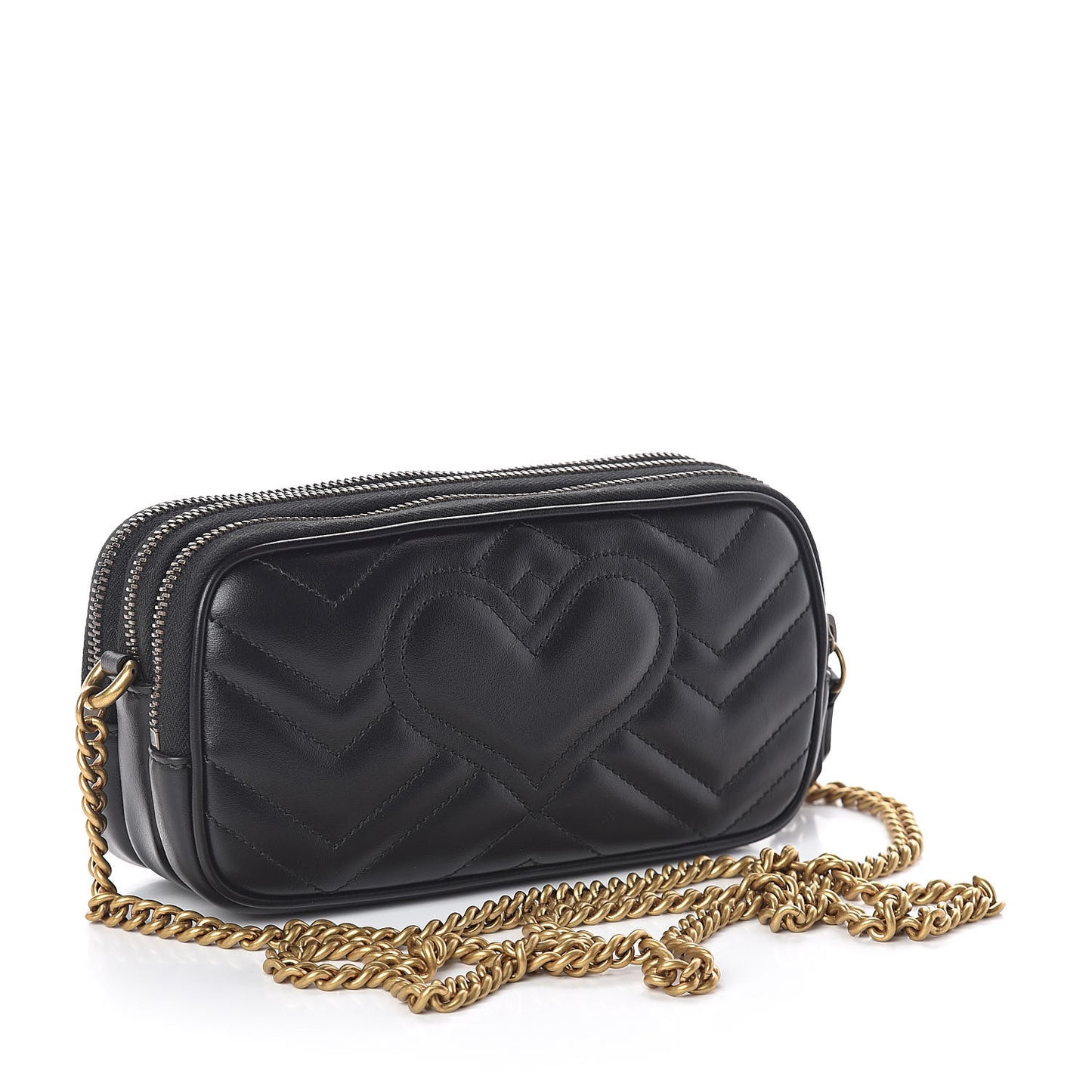 Calfskin Matelasse Mini GG Marmont Chain Crossbody Bag Black