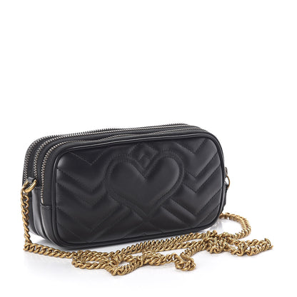 Gucci Calfskin Matelasse Mini GG Marmont Chain Crossbody Bag Black 3 of 10
