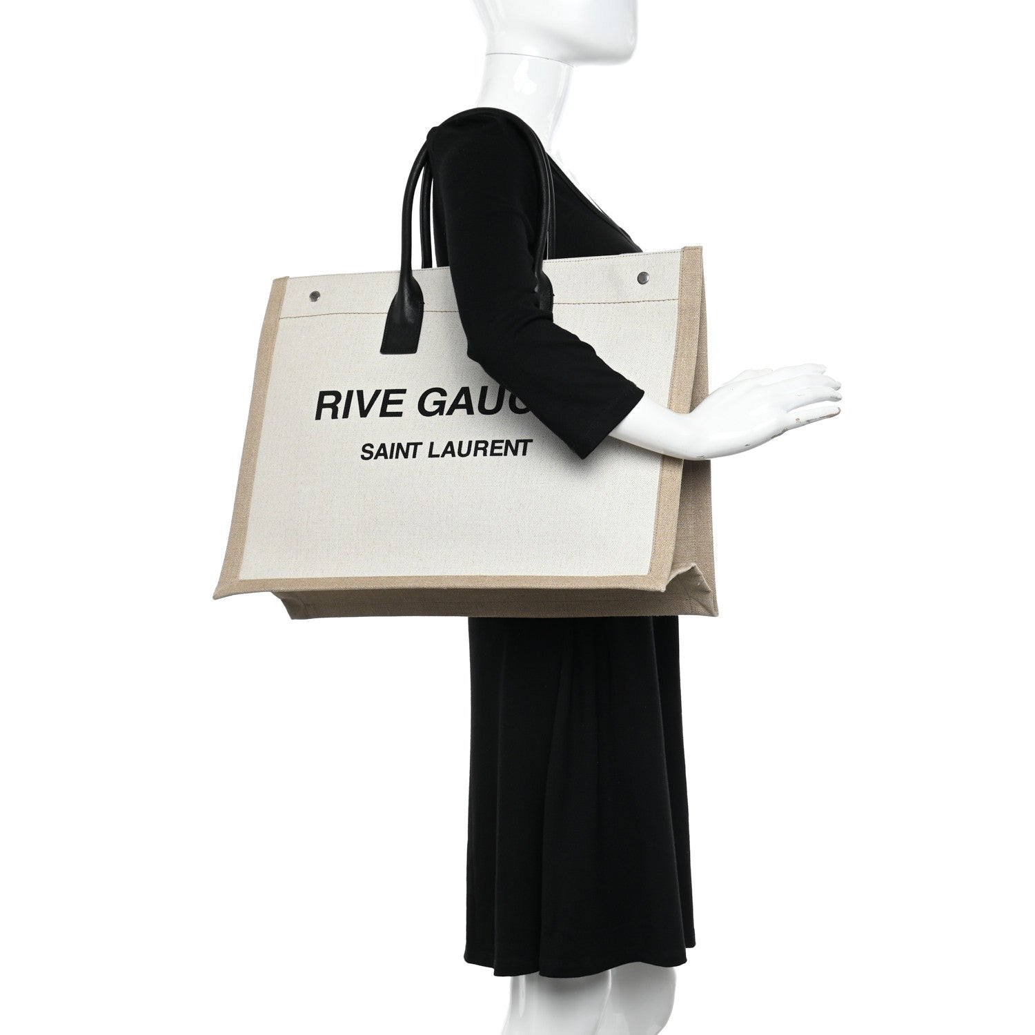 Saint Laurent Linen Calfskin Rive Gauche Tote Optic White 2 of 11