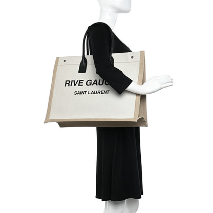 Saint Laurent Linen Calfskin Rive Gauche Tote Optic White 2 of 11
