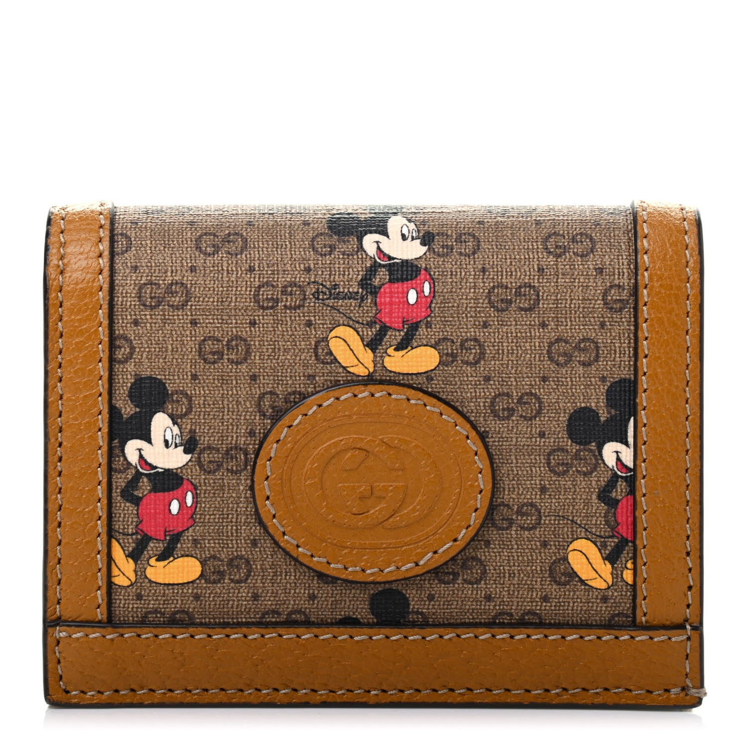 Gucci X DISNEY Mini Vintage GG Supreme Monogram Mickey Mouse Card Holder Wallet Beige Vintage Sun Oil 1 of 7