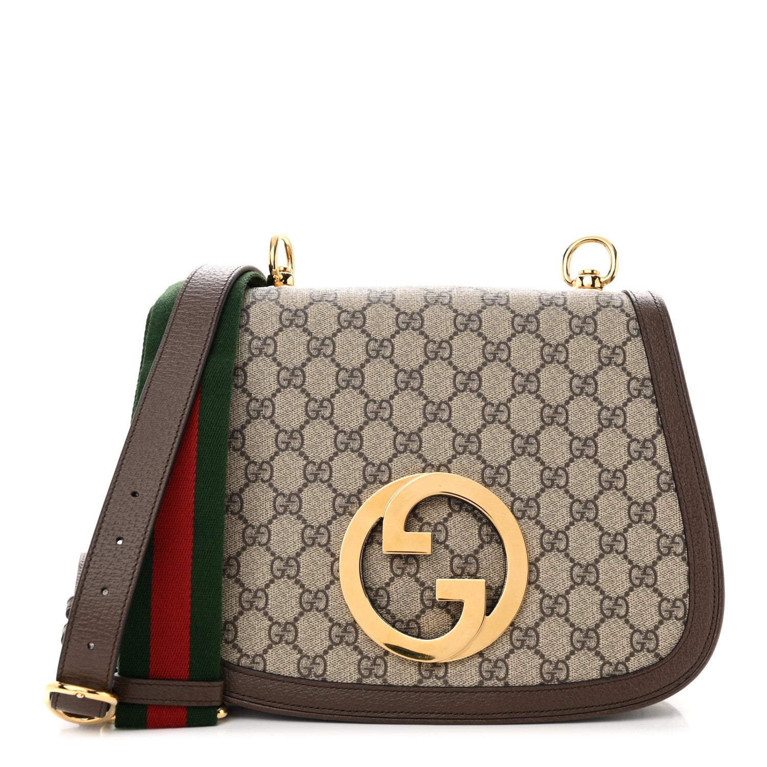 Gucci GG Supreme Monogram Textured Dollar Calfskin Web Medium Blondie Shoulder Flap Bag Beige Ebony New Acero 1 of 13