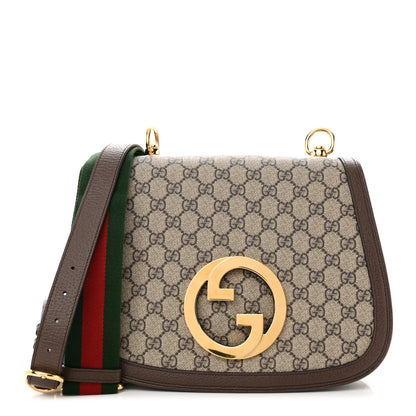 Gucci GG Supreme Monogram Textured Dollar Calfskin Web Medium Blondie Shoulder Flap Bag Beige Ebony New Acero 1 of 13