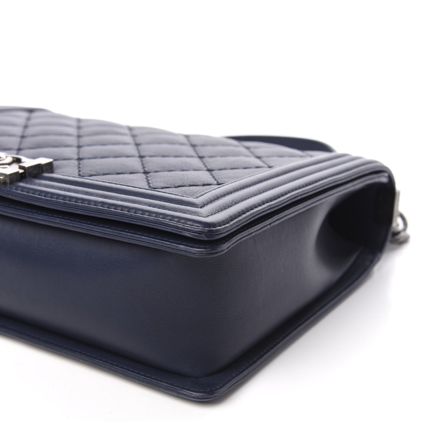 Calfskin Double Stitch Large Boy Flap Navy Blue