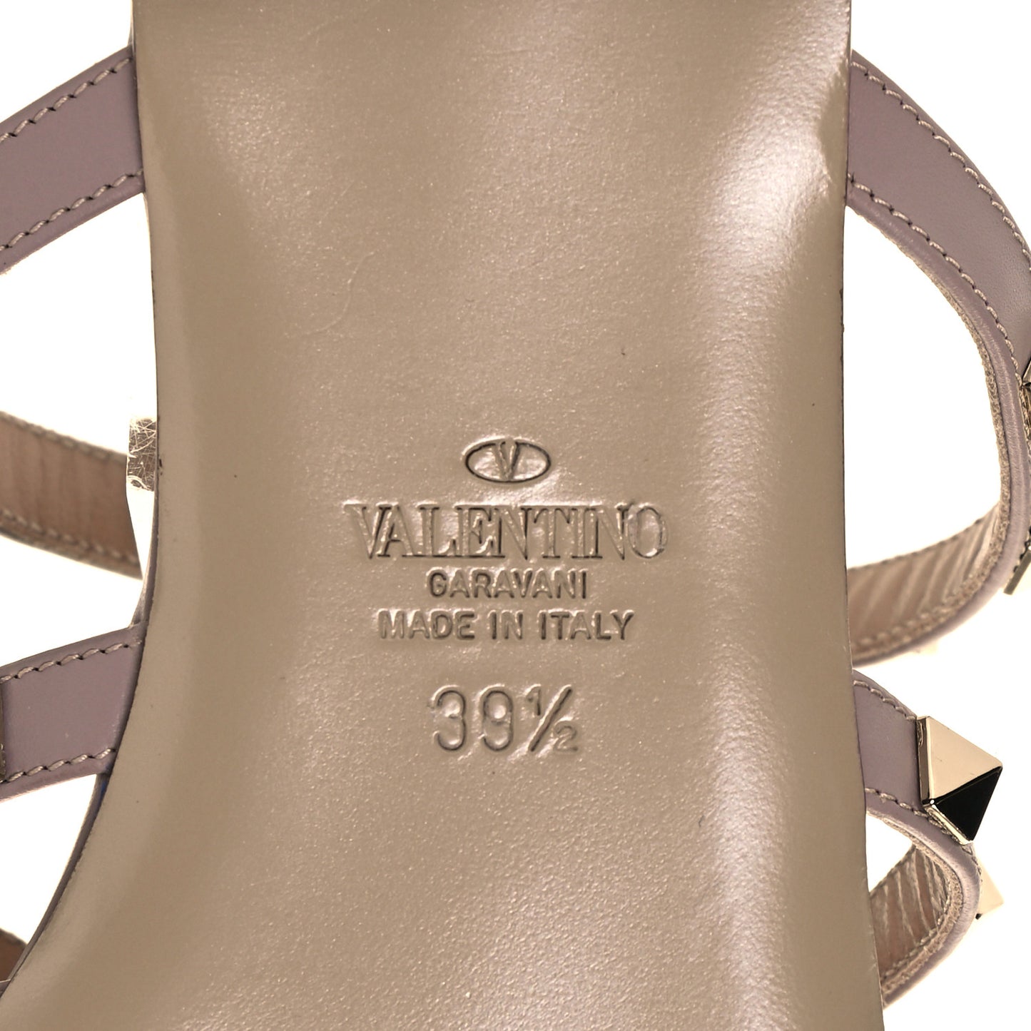 Pebbled Calfskin Rockstud Flat Cage Mules 39.5 Poudre