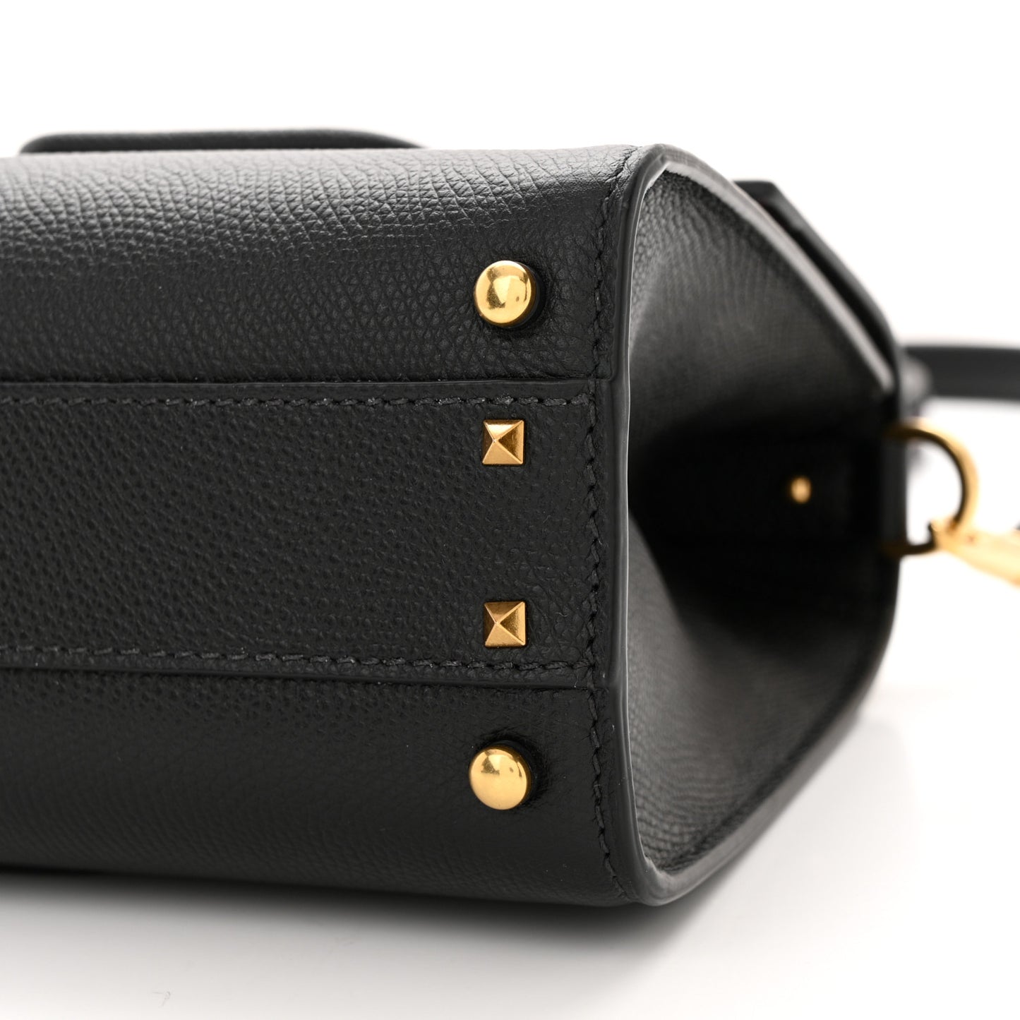 Grainy Calfskin Small VSling Top Handle Bag Black