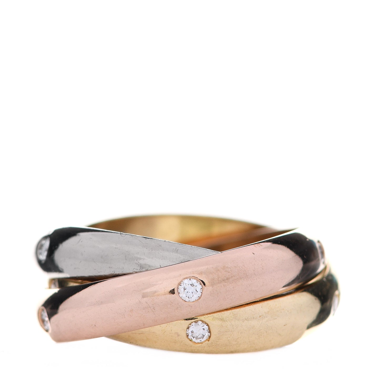 18K Pink Yellow White Gold Diamond Trinity Ring 53 6.25