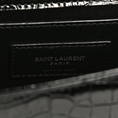 Saint Laurent Calfskin Crocodile Embossed Small Classic Monogram Kate Tassel Satchel Black 6 of 11