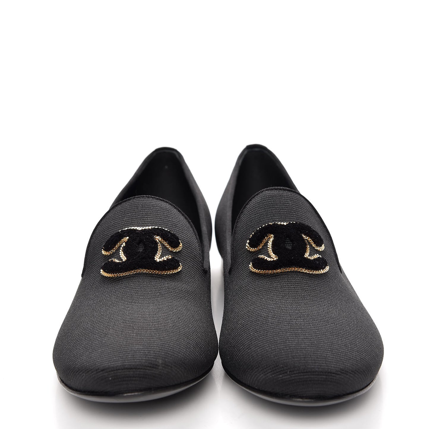 Stretch Fabric CC Moccasin Loafers 38 Black