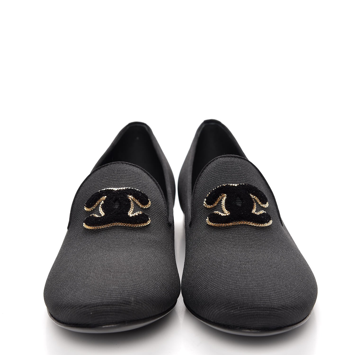 Chanel Stretch Fabric CC Moccasin Loafers 38 Black 2 of 9