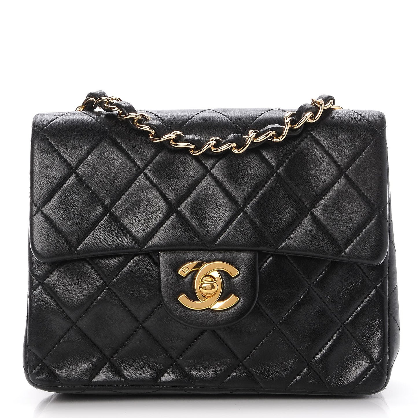 Lambskin Quilted Mini Square Flap Black