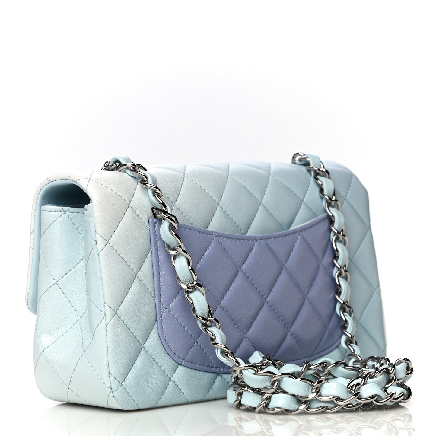 Perforated Lambskin Quilted Mini Rectangular Flap Light Blue Light Purple White