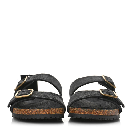 Saint Laurent Calf Hair Jimmy Cross Slides 37 Black 2 of 8