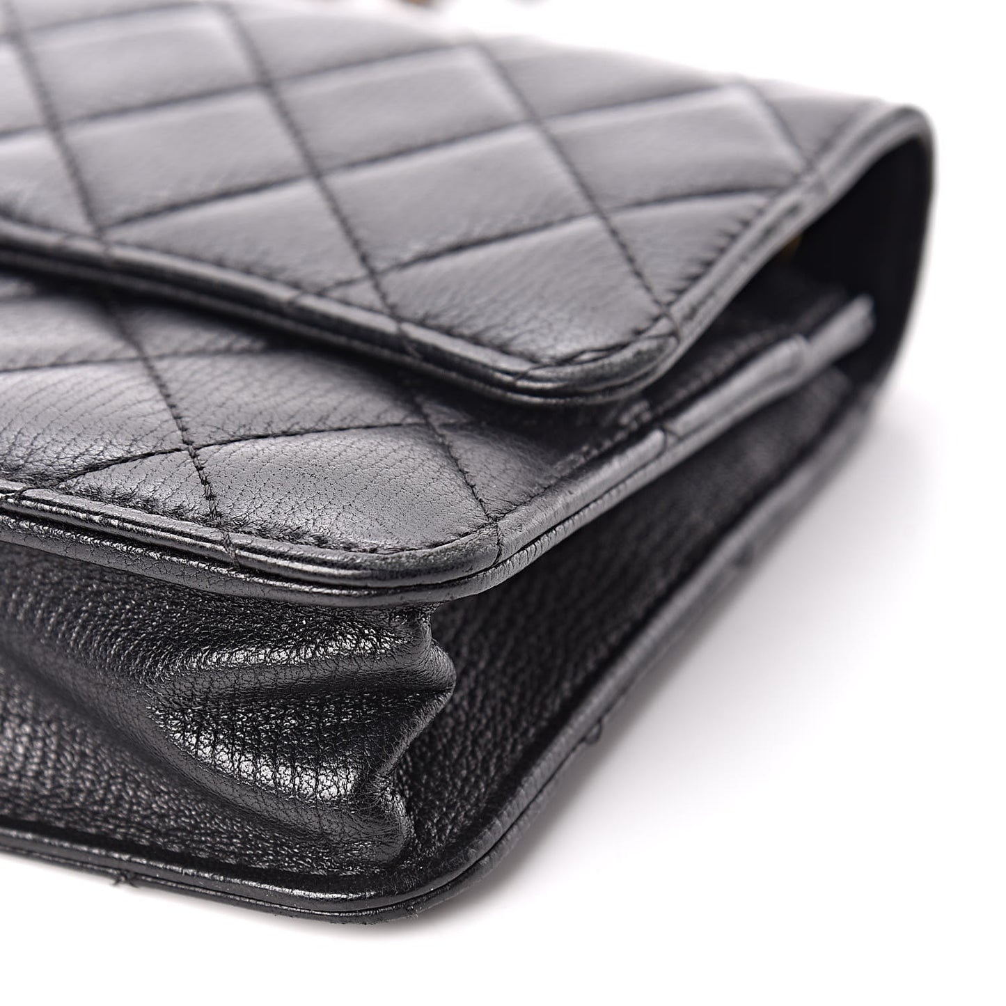 Calfskin Quilted CC Eyelet Wallet On Chain WOC Black