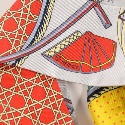 Hermes Silk Les Voitures A Transformation Twilly Gris Perle Rouge Jaune Vif 3 of 5