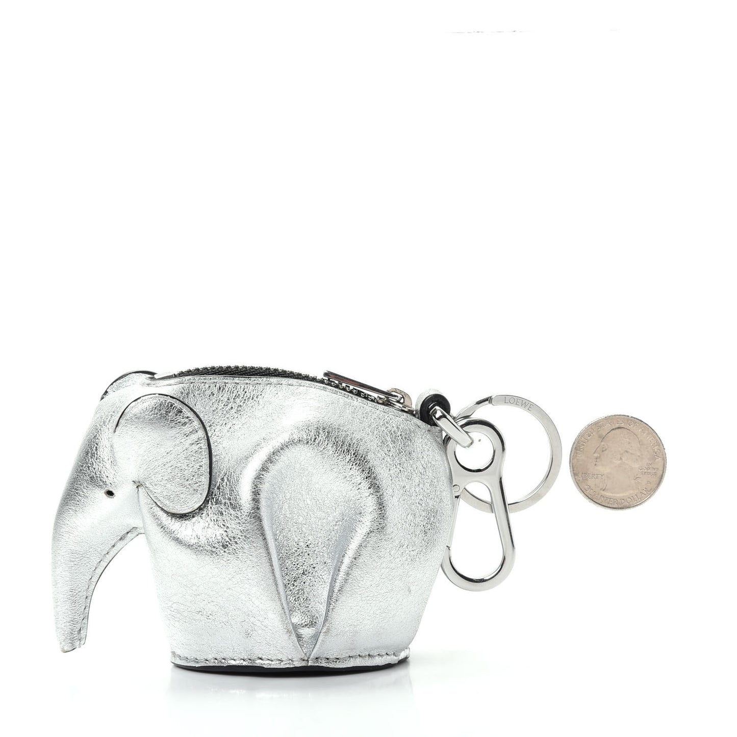 Metallic Calfskin Mini Elephant Coin Purse Silver