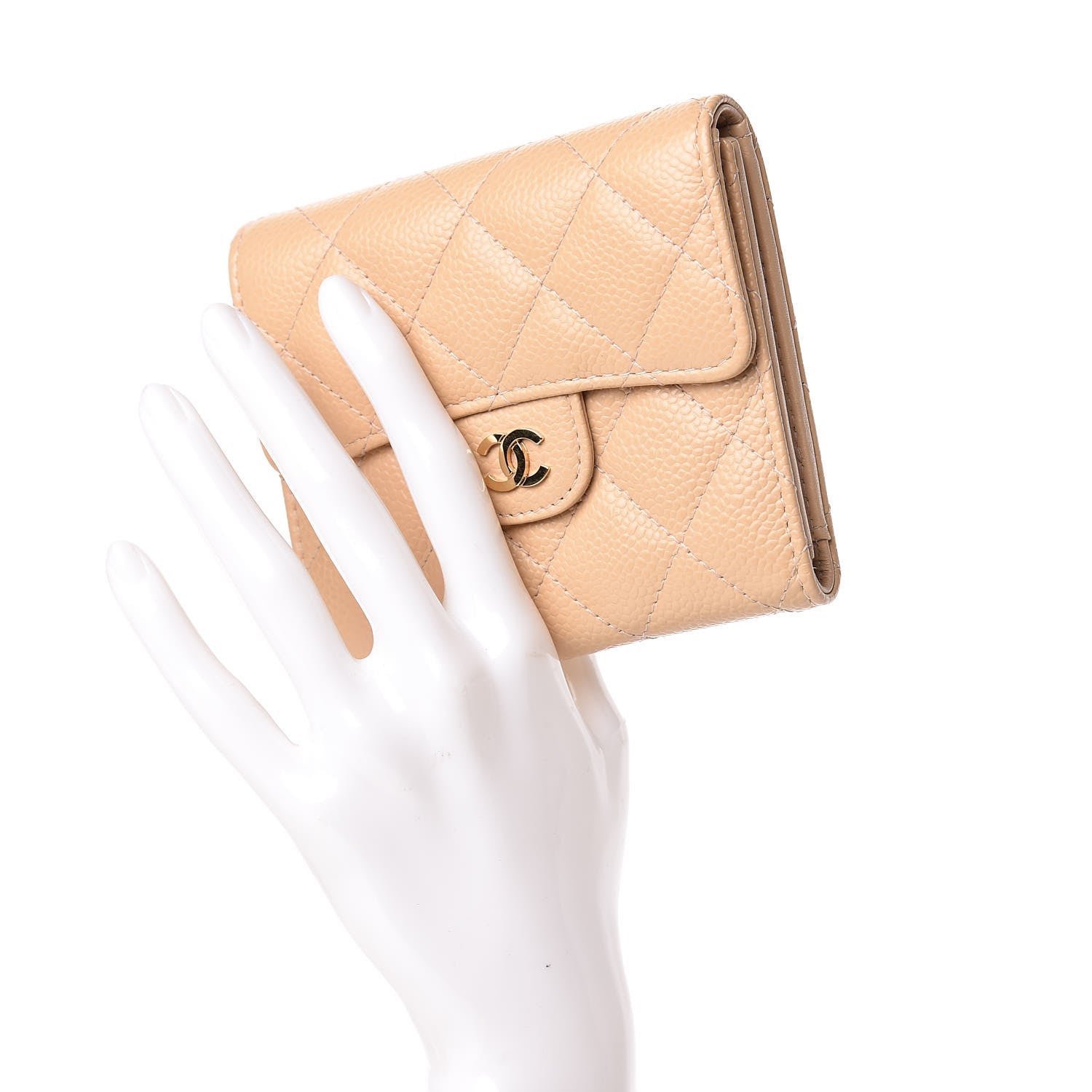 Chanel Caviar Quilted Compact Flap Wallet Beige 2 of 11