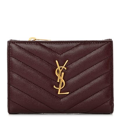 Saint Laurent Grain De Poudre Matelasse Chevron Monogram Zipped Two-Part Wallet Rouge Legion 1 of 7