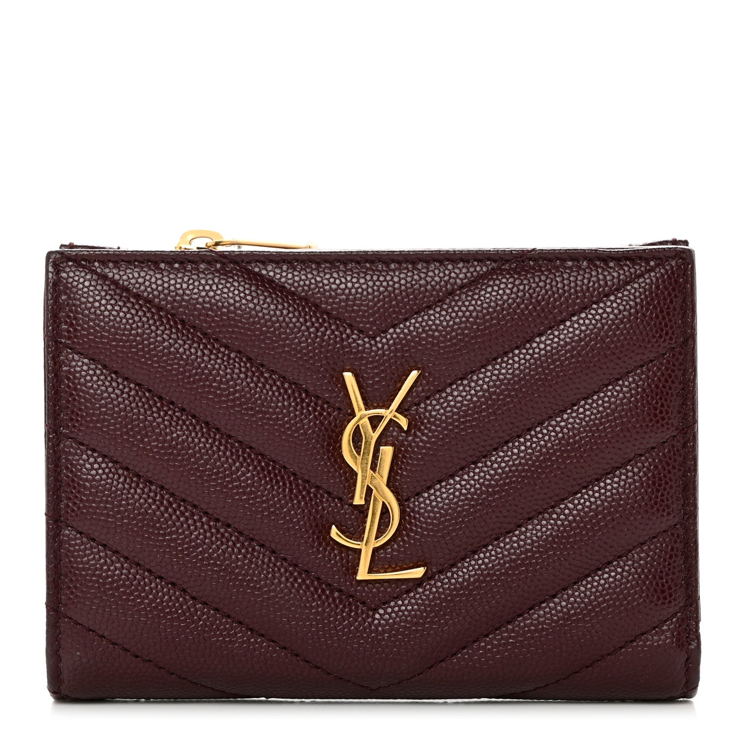 Saint Laurent Grain De Poudre Matelasse Chevron Monogram Zipped Two-Part Wallet Rouge Legion 1 of 7