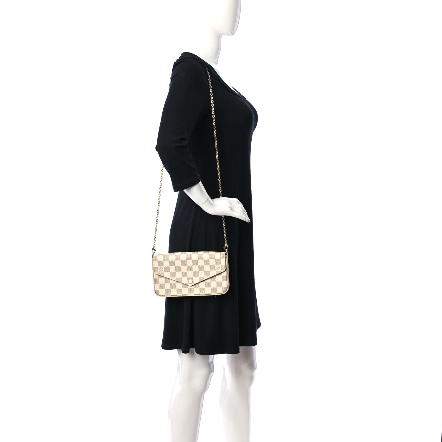 Louis Vuitton Damier Azur Pochette Felicie Chain Wallet Rose Ballerine 2 of 12