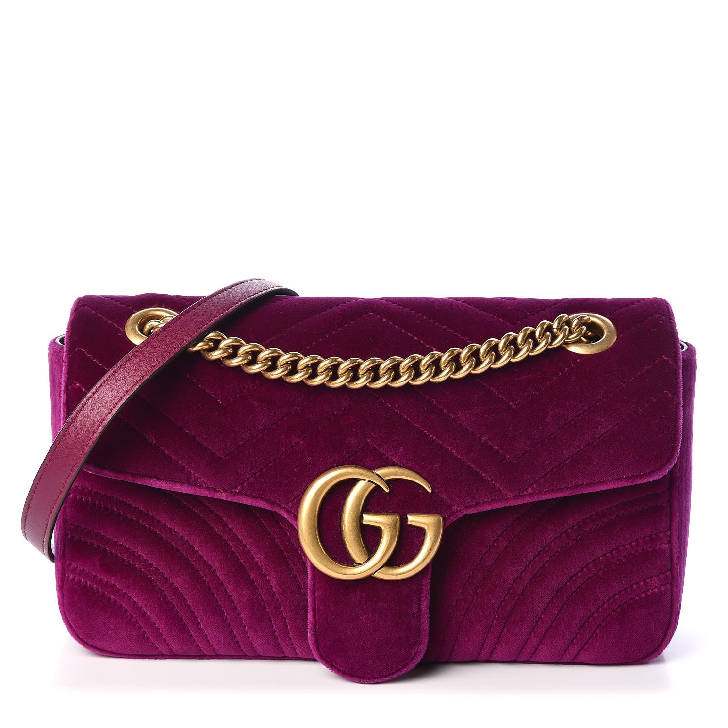 Gucci Velvet Matelasse Small GG Marmont Shoulder Bag Fuchsia Violet Cyclamen 1 of 9