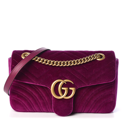 Gucci Velvet Matelasse Small GG Marmont Shoulder Bag Fuchsia Violet Cyclamen 1 of 9