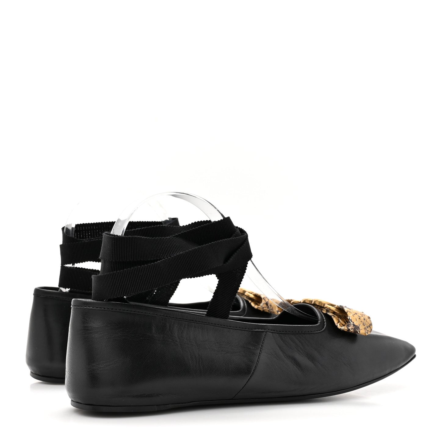 Malaga Kid Snakeskin Interlocking G Ballet Flats 37 Black