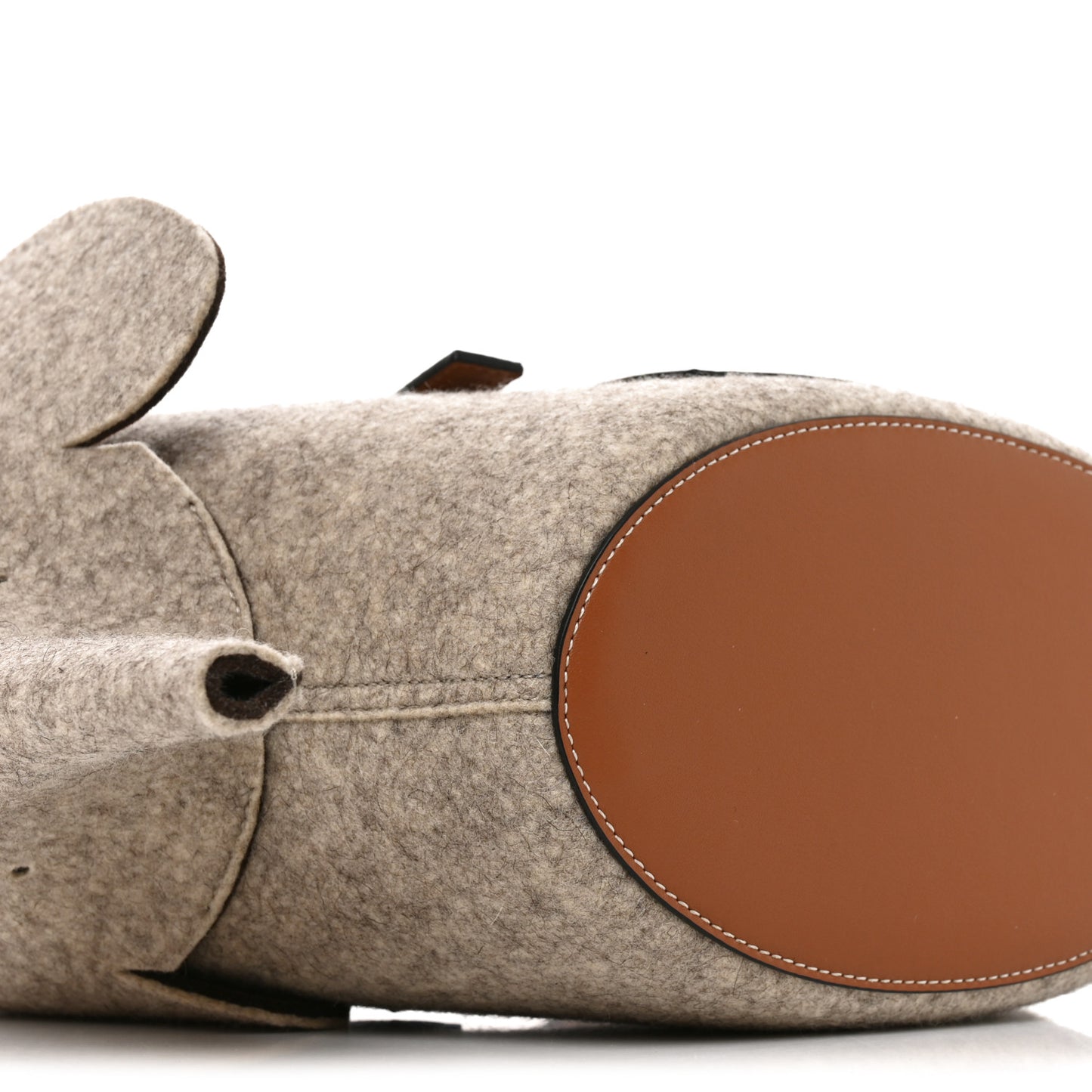 Felt Calfskin Elephant Basket Tote Beige Brown