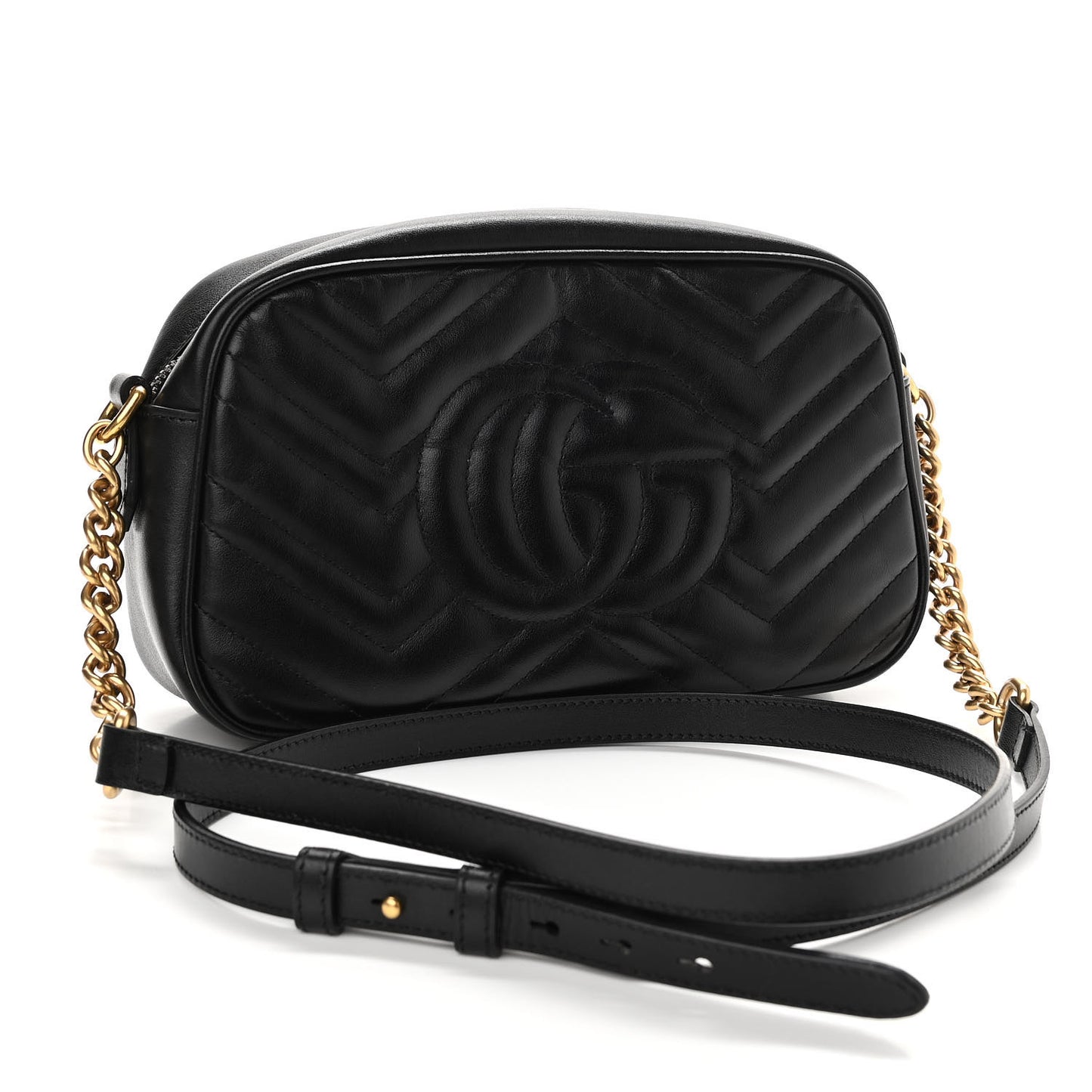 Calfskin Matelasse Small GG Marmont Chain Shoulder Bag Black