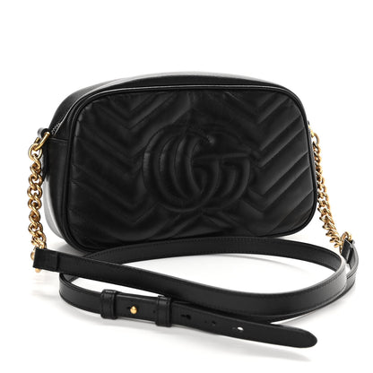 Gucci Calfskin Matelasse Small GG Marmont Chain Shoulder Bag Black 3 of 13