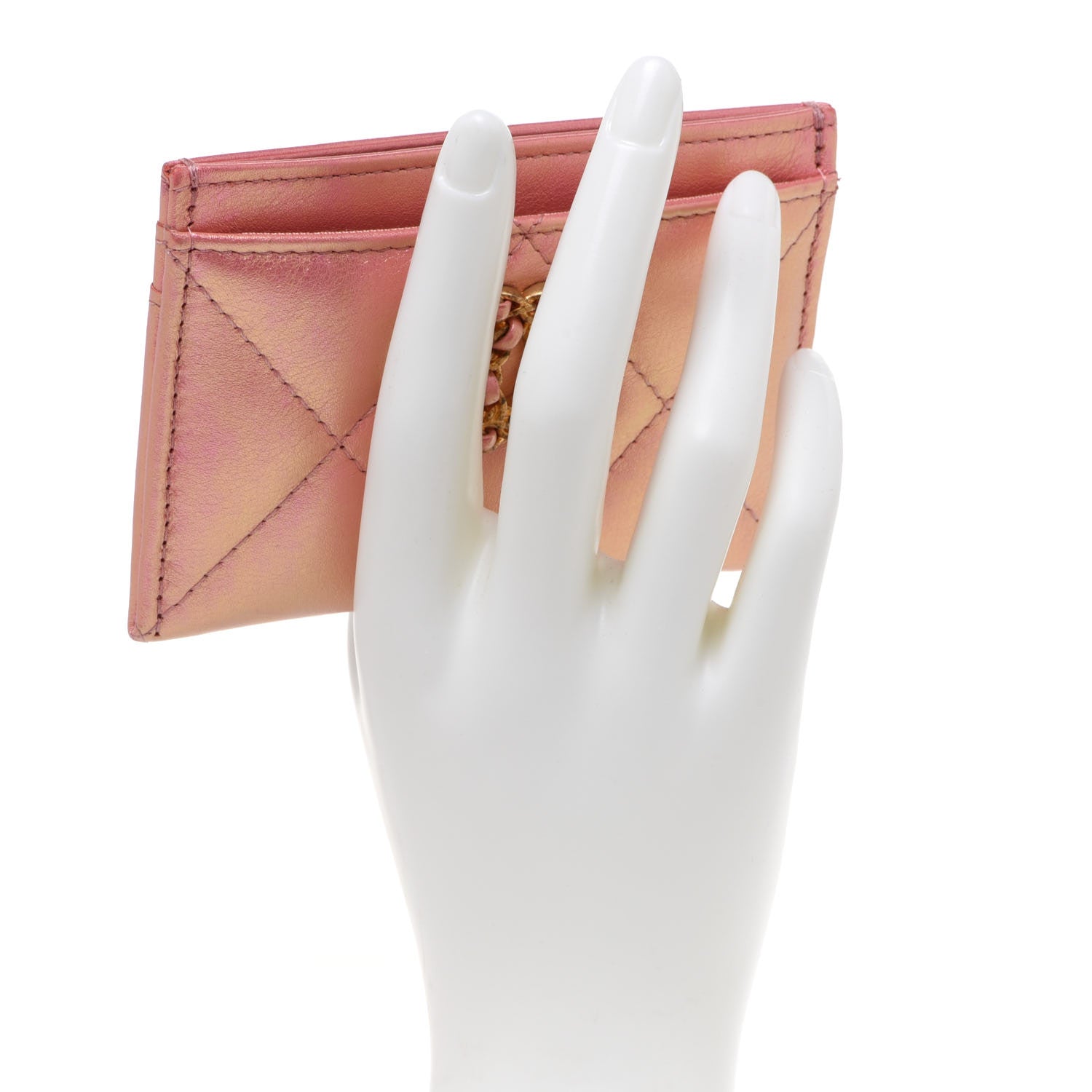 Chanel Iridescent Calfskin Quilted Chanel 19 Card Holder Pink 2 of 9