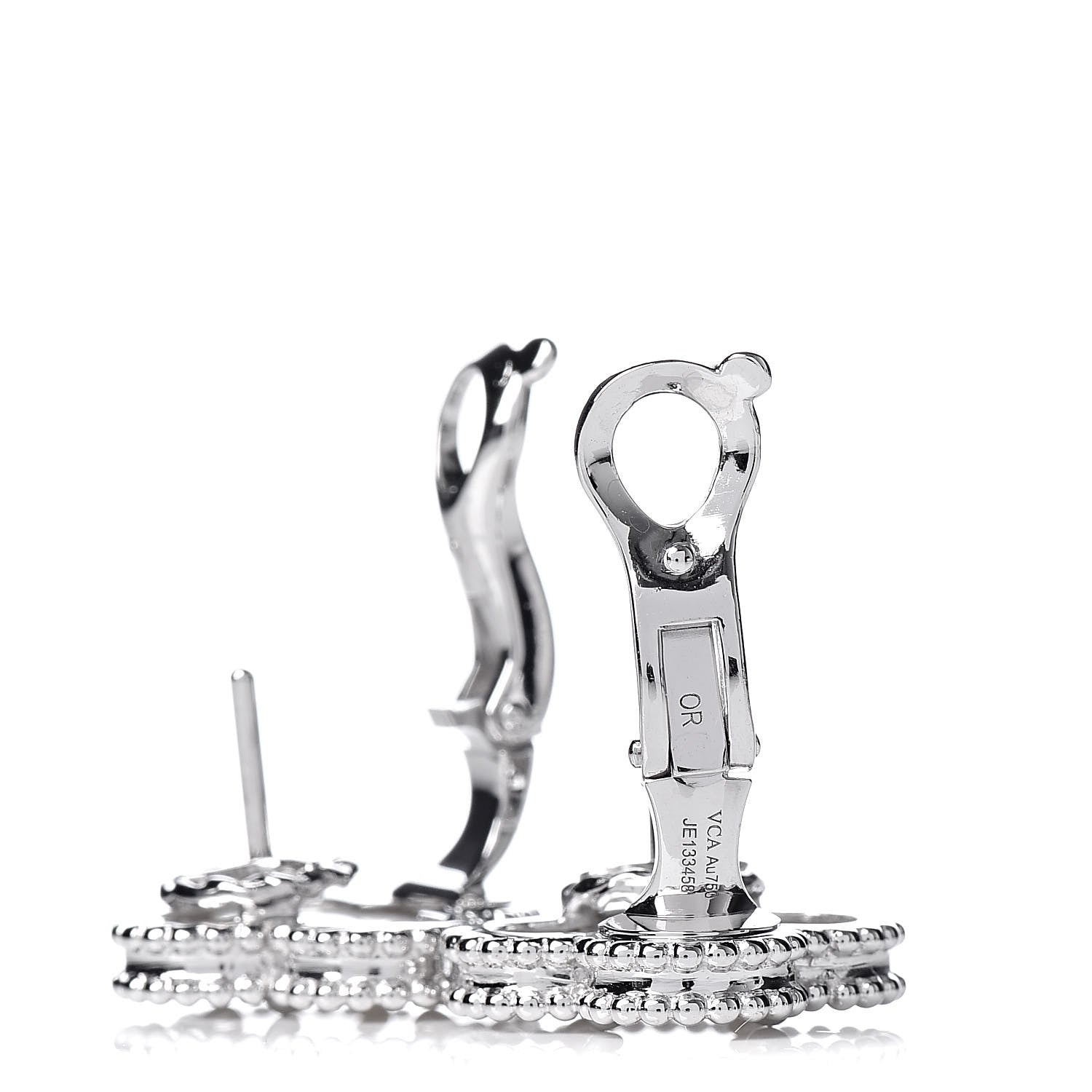 Van Cleef & Arpels 18K White Gold Mother of Pearl Vintage Alhambra Earrings 4 of 5