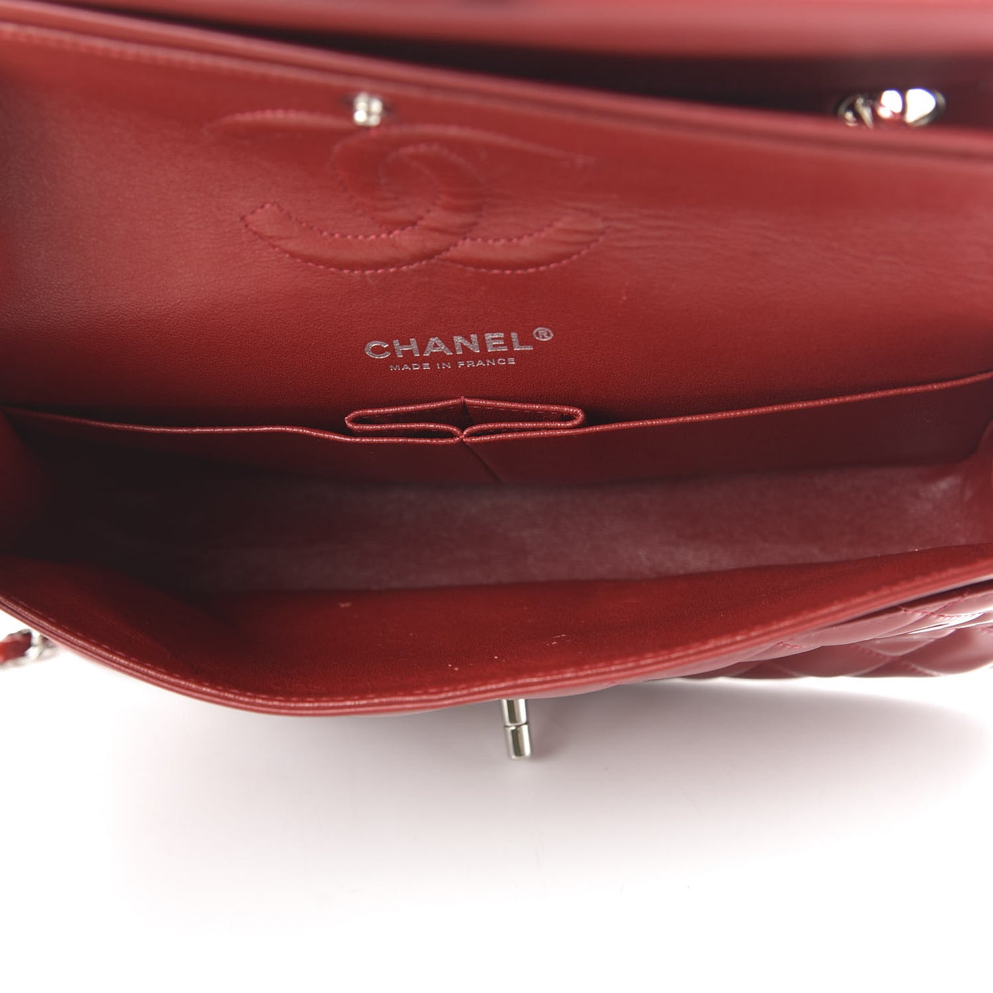 Patent Calfskin Quilted Medium Double Flap Red