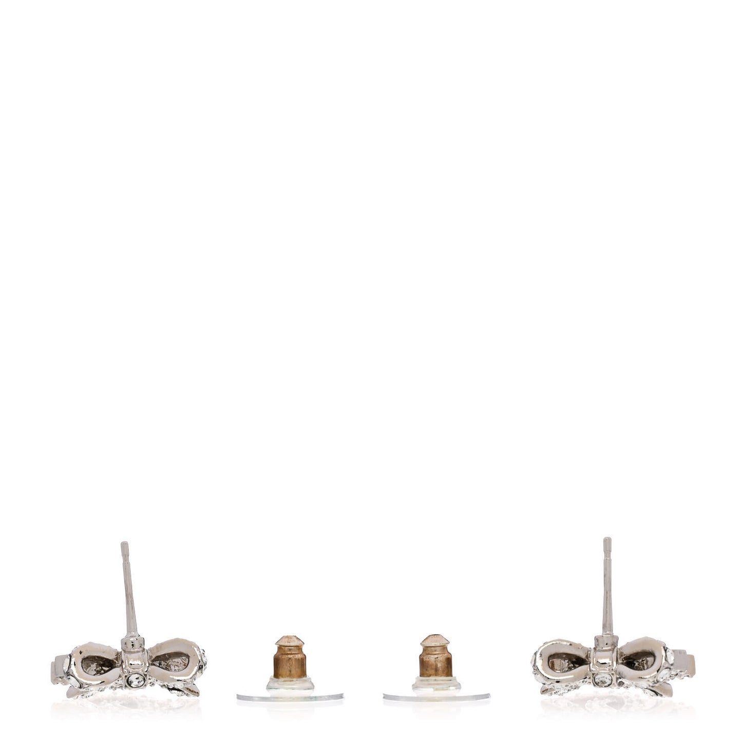 Crystal CC Bow Dangle Earrings Silver
