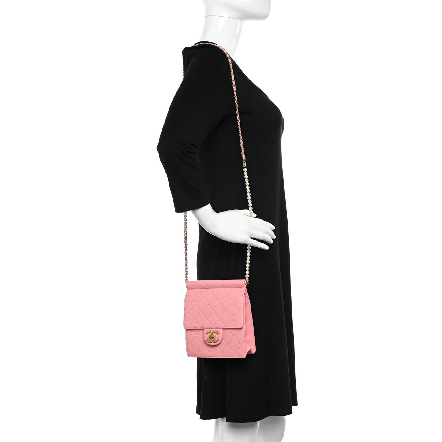 Lambskin Quilted Chic Pearls Flap Pink