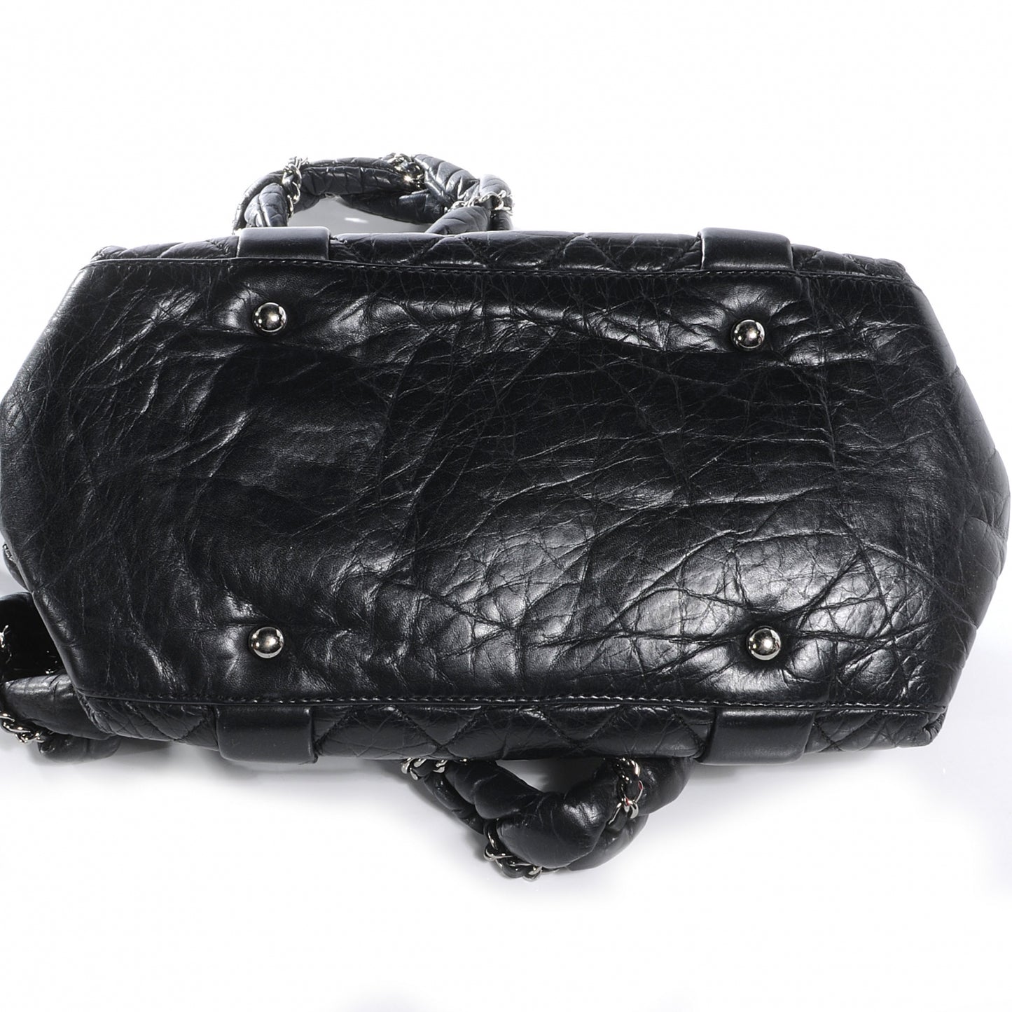 Distressed Lambskin Lady Braid Small Tote Black