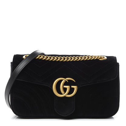 Gucci Velvet Matelasse Small GG Marmont Shoulder Bag Black 1 of 11