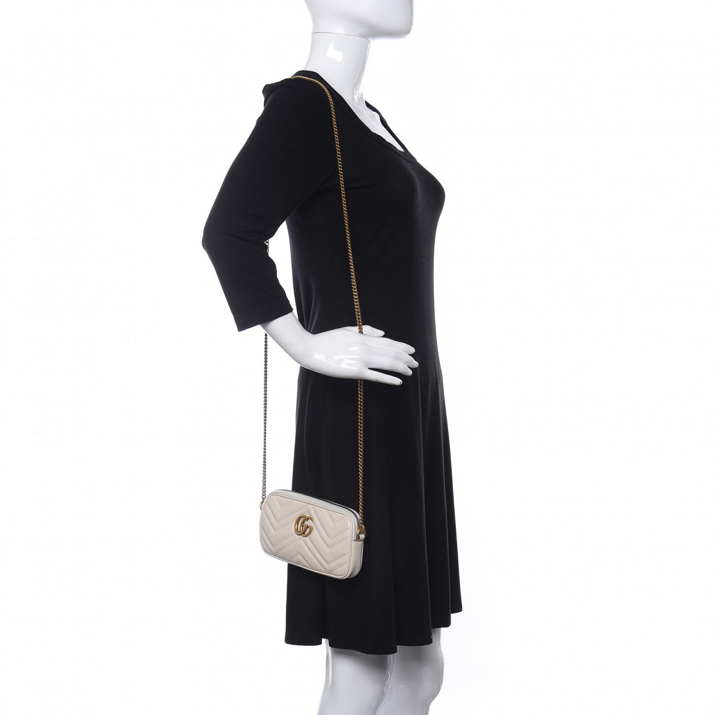 Calfskin Matelasse Mini GG Marmont Chain Crossbody Bag White