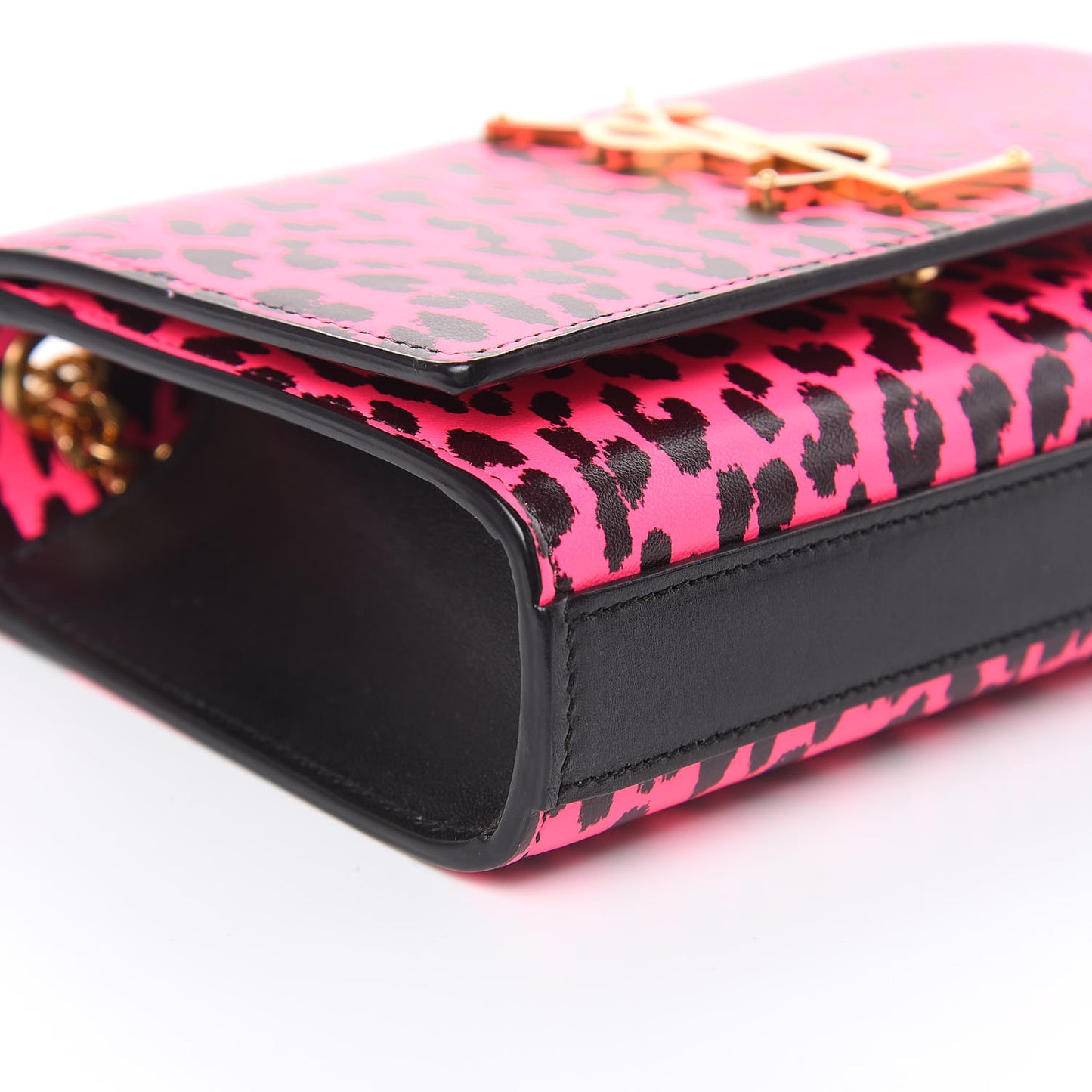 Calfskin Leopard Small Monogram Kate Satchel Pink Black