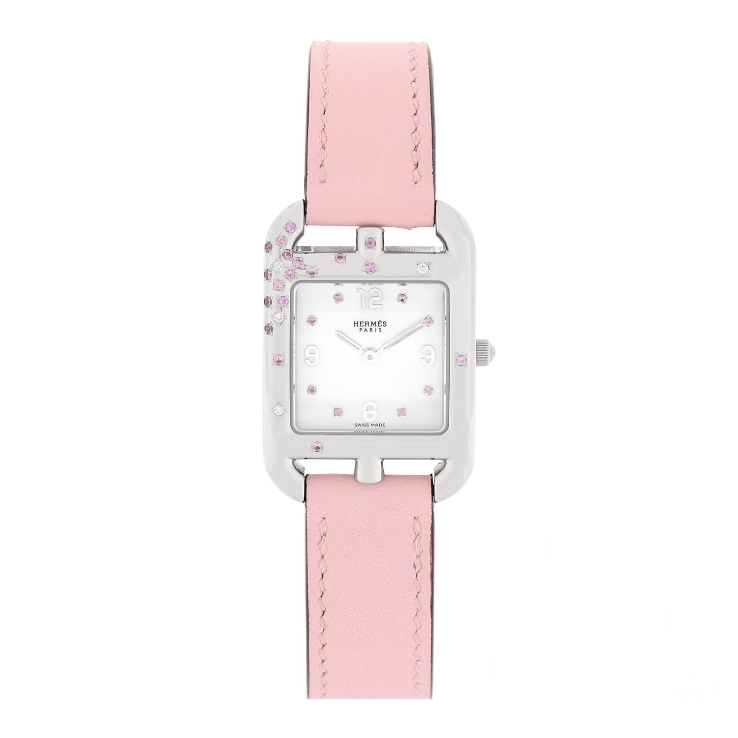 Hermes Stainless Steel Swift Diamond Pink Sapphire Mother of Pearl 23mm Cape Cod Double Tour Quartz Watch Rose Sakura 1 of 5
