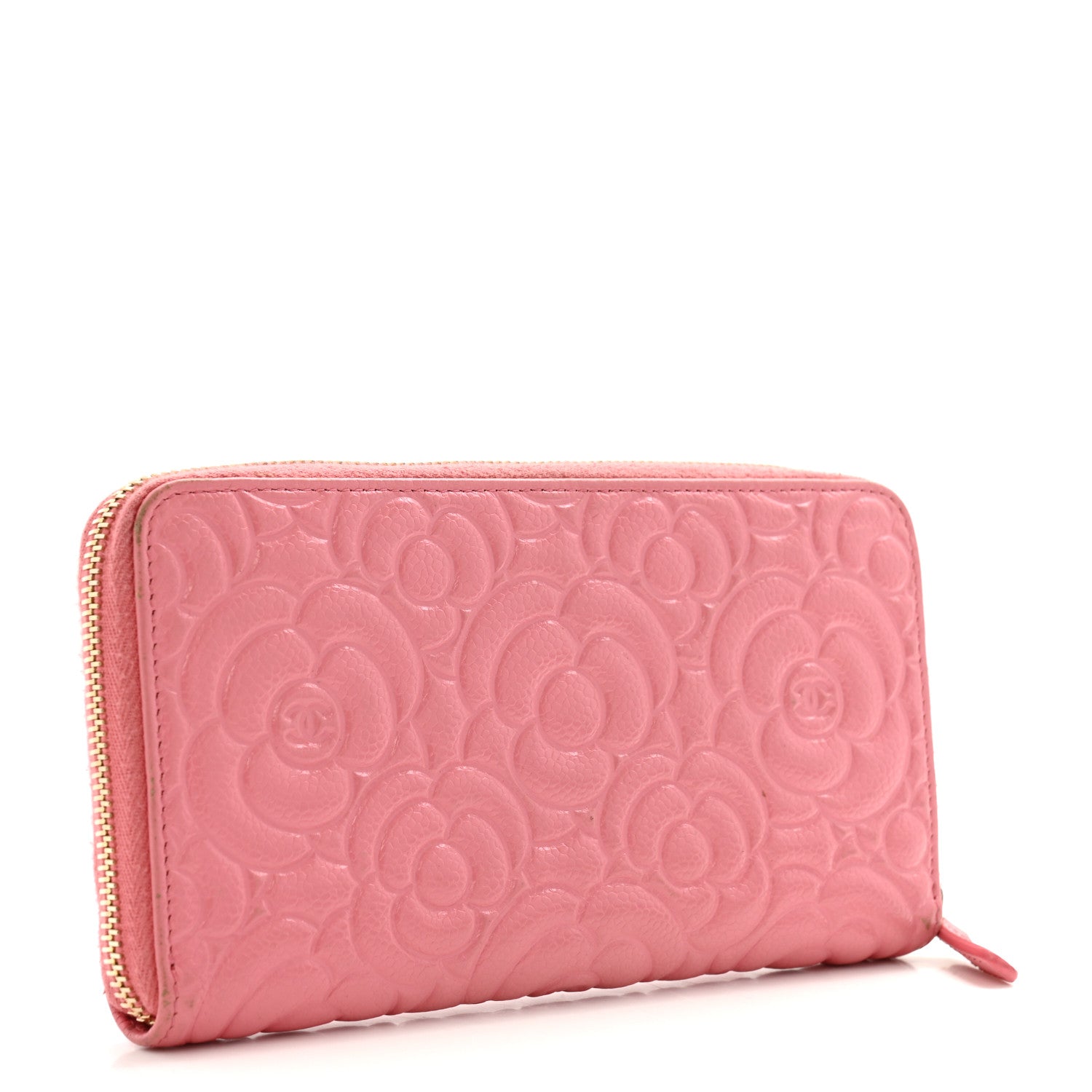Chanel Caviar Camellia Embossed Zip Around Large Gusset Wallet Pink 3 of 13