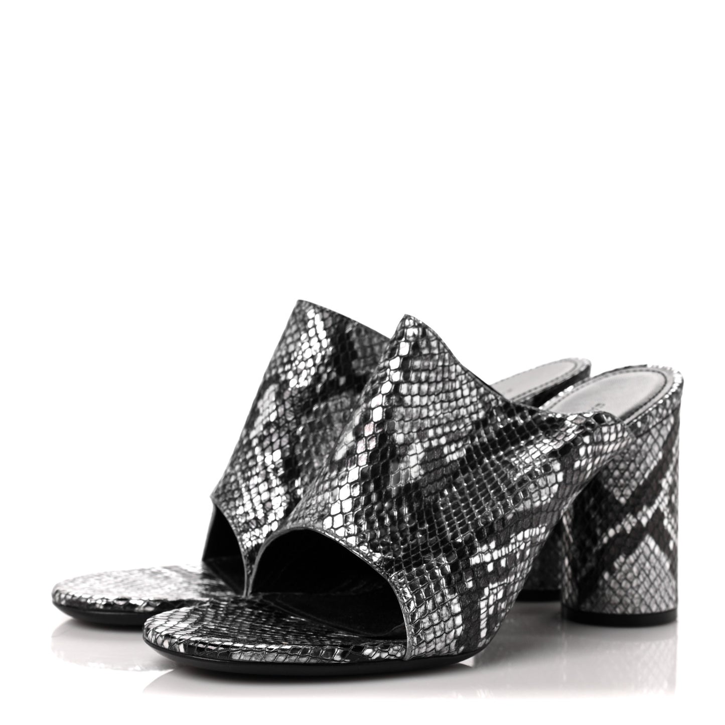 Kidskin Snake Effect Oval 90mm Mule Pump 36 Silver