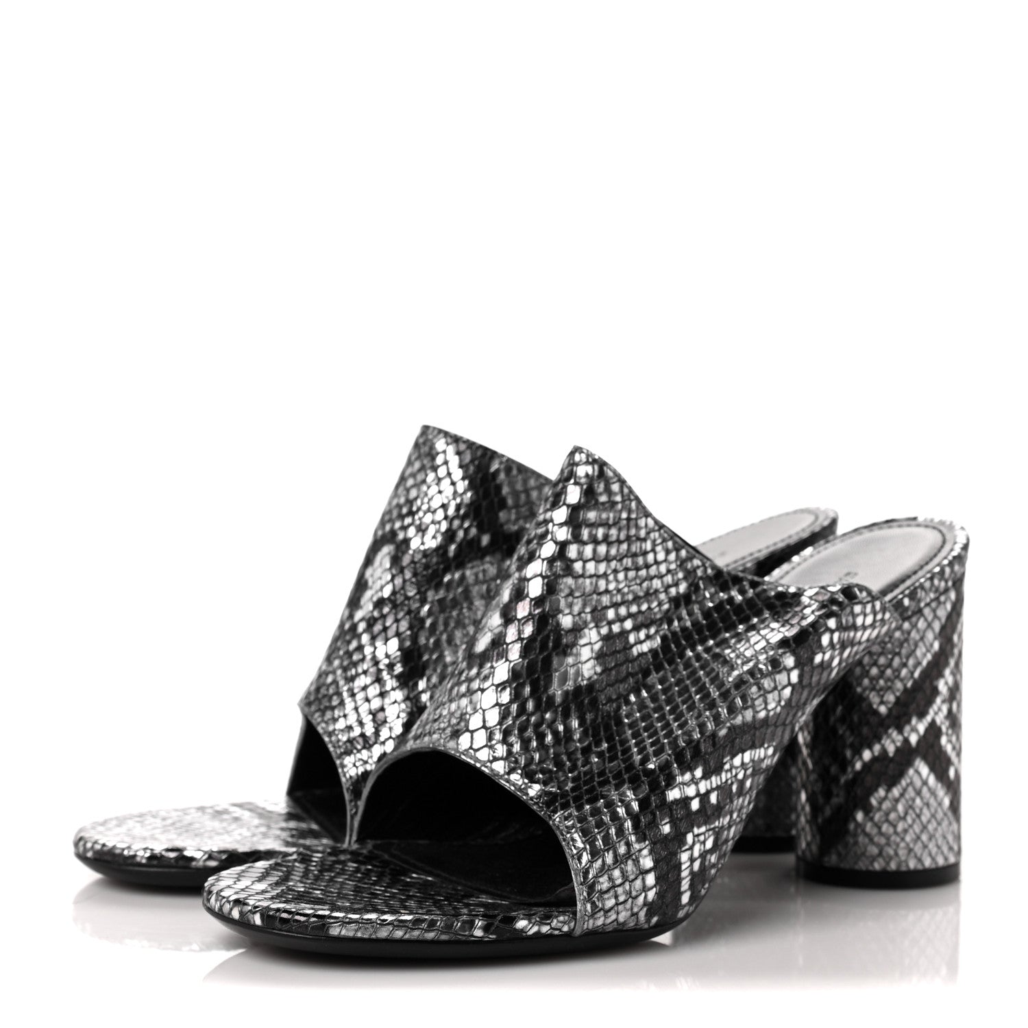 Balenciaga Kidskin Snake Effect Oval 90mm Mule Pump 36 Silver 3 of 8