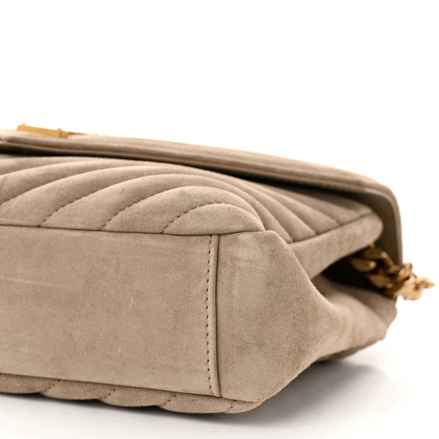 Saint Laurent Suede Matelasse Chevron Monogram Medium College Bag Matte Gold 10 of 10